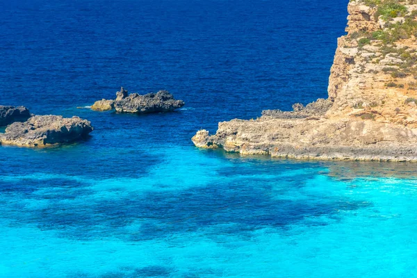 Úžasná Křišťálově Čistá Voda Modré Laguně Comino Island Malta — Stock fotografie