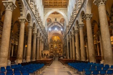 Pisa, Italy, 14 April 2022: Beautiful interior of the Pisa Cathedral