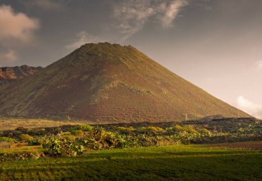 Beautiful sunset over the Monte Corona Volcano in Lanzarote, Canary Islands, Spain