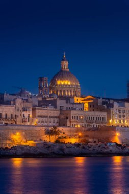 Skyline of Valletta by night, view from Sliema, Malta
