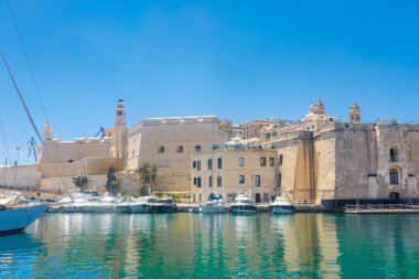 Birgu, Malta, 22 May 2022: View of Cospicua, one of the three cities, from the marina of Birgu