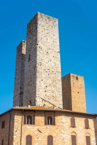Ancient Medieval Tower Town Center San Gimignano Tuscany Italy — стокове фото