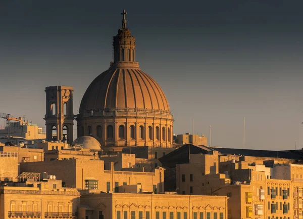 Dome Valletta Basilica Our Lady Mount Carmel Sunset Malta — Zdjęcie stockowe
