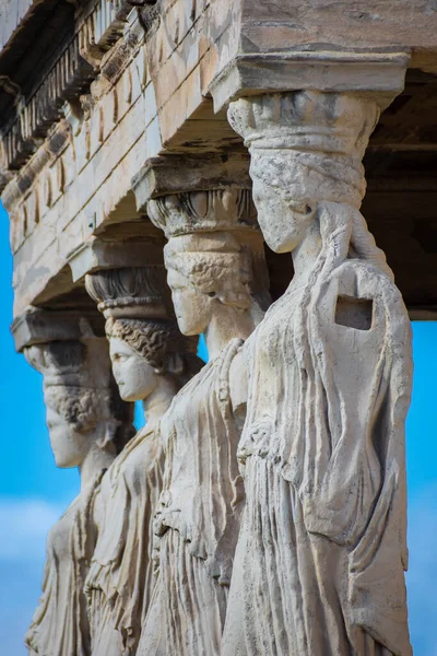 Caryatides Kvinnliga Statyer Akropolis Aten Grekland — Stockfoto