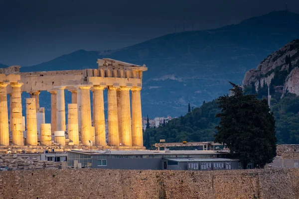 Bela Vista Noturna Partenon Acrópole Atenas Grécia — Fotografia de Stock