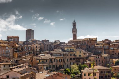 Siena, Italy, 17 April 2022: Beautiful cityscape of the medieval historic center