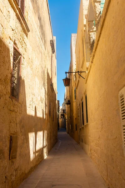 Traditionele Straat Het Centrum Van Mdina Stille Stad Malta — Stockfoto