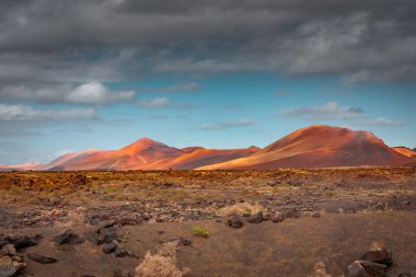 Wild volcanic landscape of the Timanfaya National Park, Lanzarote, Canary Islands, Spain