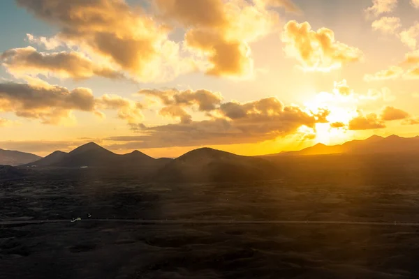 Beautiful Sunset Volcanos National Park Lanzarote Canary Islands Spain — Foto Stock