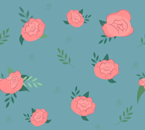 Rosa Pion Blommor Sömlös Mönster Rosa Blommor Mönster Vår Pioner — Stock vektor
