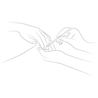 Müşteri satırı sanatına manikür yapan kadın eller beyaz arkaplana kadın el çizgisi vektörü çiziyor.