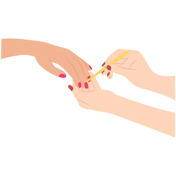 Nail Professional Doing Manicure Client Flat Vector Illustration Isolated White — 스톡 벡터