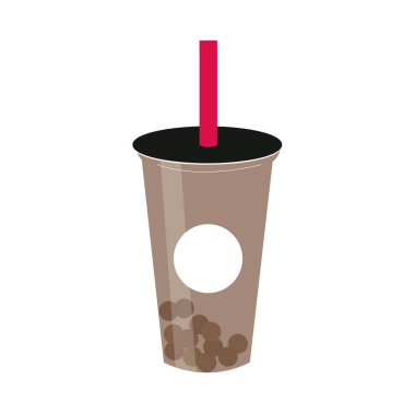 Cup of milk peal tea flat vector isolated on white background, Flat cartoon cup of boba tea, Milk tea vector