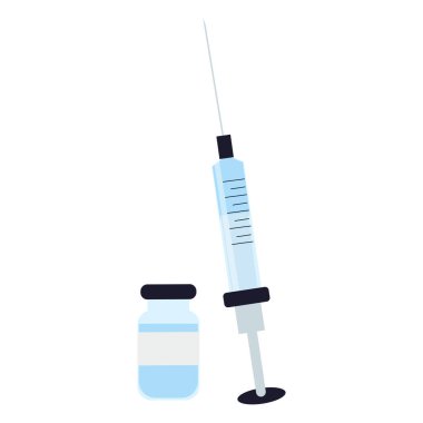 Syringe and injection bottle flat vector illustration isolated on white background, Syringe and vaccine bottle flat vector