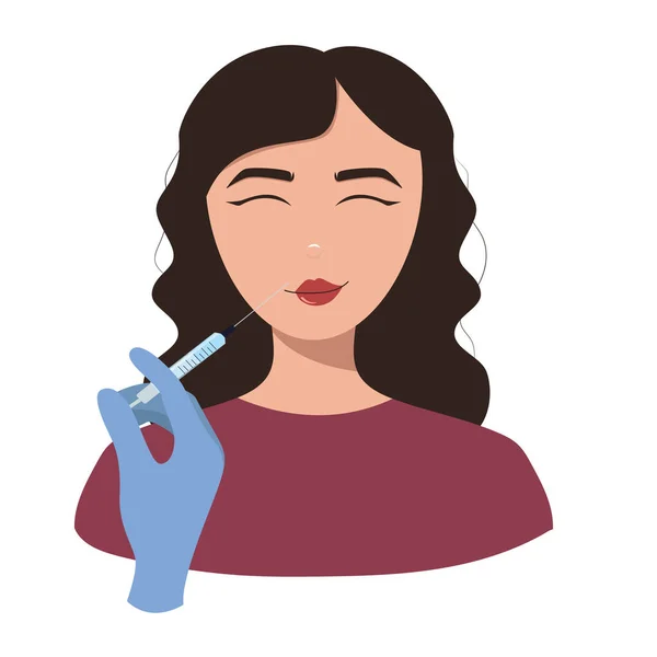 Portrait Young Pretty Woman Getting Lip Injection Flat Vector Isolated — Stok Vektör