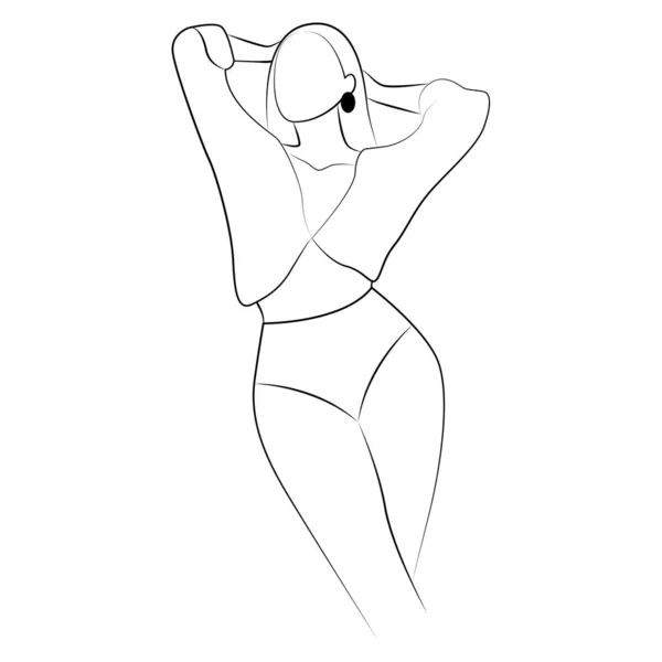 Young Woman Underwear Posing Line Art Illustration Line Drawing Woman — Stockvektor