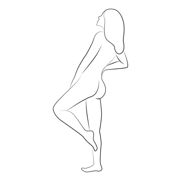 Γραμμικό Σχέδιο Γυμνής Γυναίκας Που Ποζάρει Διανυσματική Απεικόνιση Νεαρή Γυμνή — Διανυσματικό Αρχείο