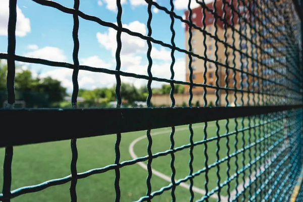 Поле Игры Футбол Металлическим Забором — стоковое фото