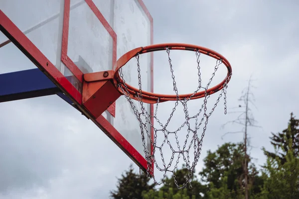 Basketball Backboard Ring Close Basketball Court — Fotografia de Stock