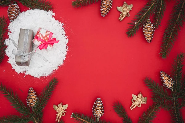 Vrolijk Kerstfeest Wenskaart Bovenaanzicht Met Ruimte Voor Tekst — Stockfoto