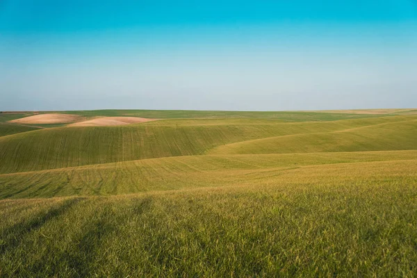 Campo Verde Con Colline Vista Campo Verde Esterno Con Cielo — Foto Stock