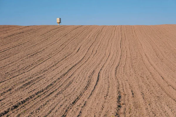 Plowed Field Autumn Time Blue Sky — Stock Photo, Image