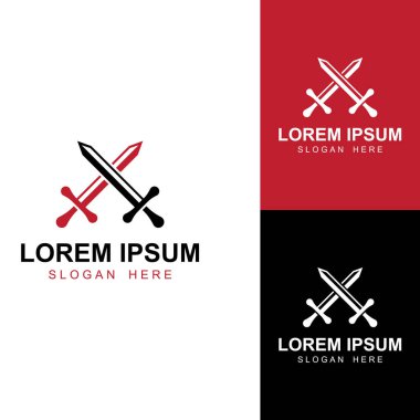 Kılıç, kalkan ve kralın kılıç logosu. Logo vektör tasarımı.