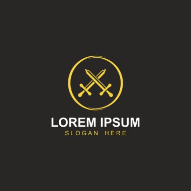 Kılıç, kalkan ve kralın kılıç logosu. Logo vektör tasarımı.