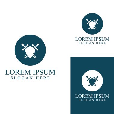 Kılıç, kalkan ve kralın kılıç logosu. Logo vektör tasarımı.