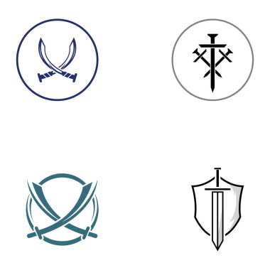 Kılıç, kalkan ve kralın kılıç logosu. Logo vektör tasarımı.