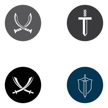 Kılıç, kalkan ve kralın kılıç logosu. Logo vektör tasarımı.