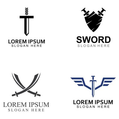 Kılıç, kalkan ve kralın kılıç logosu. Logo vektör tasarımı.