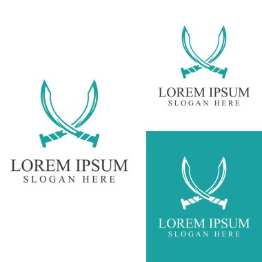 Kılıç, kalkan ve kralın kılıç logosu. Logo vektör tasarımı.
