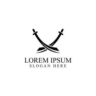 Kılıç, kalkan ve kralın kılıç logosu. Logo vektör tasarımı.