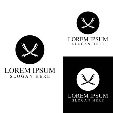 Kılıç, kalkan ve kralın kılıç logosu. Logo vektör tasarımı.