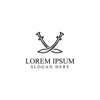 Kılıç, kalkan ve kralın kılıç logosu. Logo vektör tasarımı.