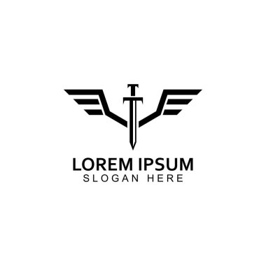 Kılıç, kalkan ve kralın kılıç logosu. Logo vektör tasarımı.