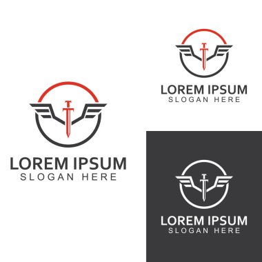 Kılıç, kalkan ve kralın kılıç logosu. Logo vektör tasarımı.