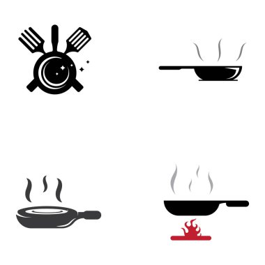 Mutfak aletleri, tencere, spatula ve yemek kaşıkları için logolar. Vektör tasarım kavramları kullanılarak.