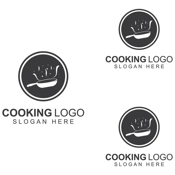 Logos Para Utensílios Cozinha Panelas Espátulas Colheres Cozinha Usando Conceitos —  Vetores de Stock