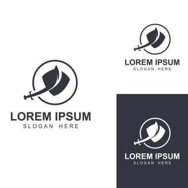 Kılıç, kalkan ve kralın kılıç logosu. Logo vektör tasarımı.