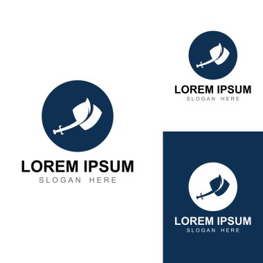 Kılıç, kalkan ve kralın kılıç logosu. Logo vektör tasarımı.