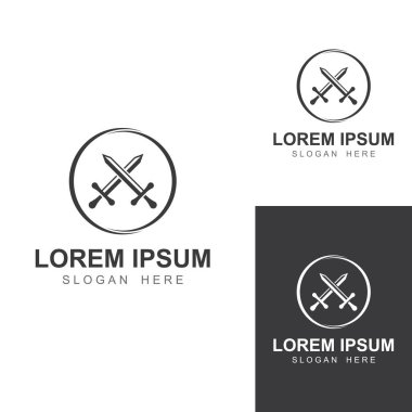 Kılıç, kalkan ve kralın kılıç logosu. Logo vektör tasarımı.