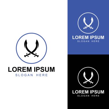 Kılıç, kalkan ve kralın kılıç logosu. Logo vektör tasarımı.