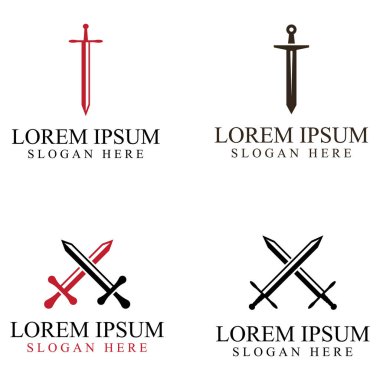 Kılıç, kalkan ve kralın kılıç logosu. Logo vektör tasarımı.