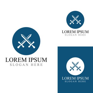 Kılıç, kalkan ve kralın kılıç logosu. Logo vektör tasarımı.