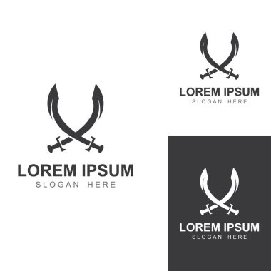 Kılıç, kalkan ve kralın kılıç logosu. Logo vektör tasarımı.