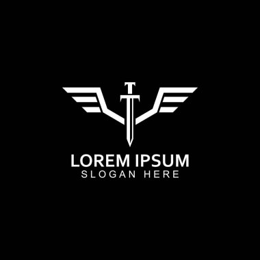 Kılıç, kalkan ve kralın kılıç logosu. Logo vektör tasarımı.