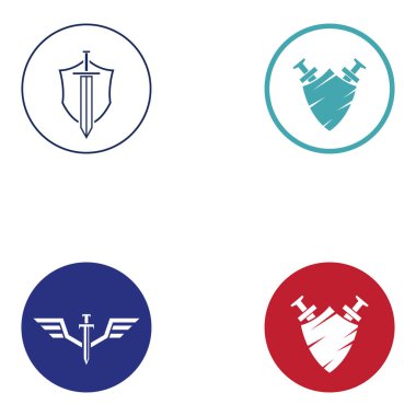 Kılıç, kalkan ve kralın kılıç logosu. Logo vektör tasarımı.