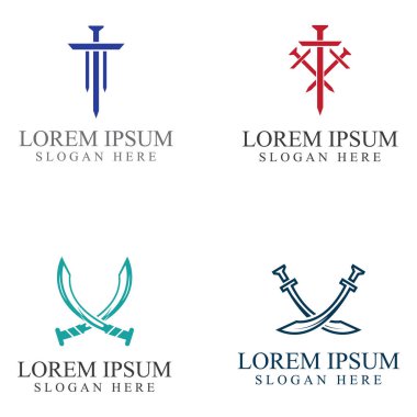 Kılıç, kalkan ve kralın kılıç logosu. Logo vektör tasarımı.